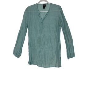 Eileen Fisher Tunic‎ Top Women's XS Blue Linen Silk Blend Long Sleeve Beach